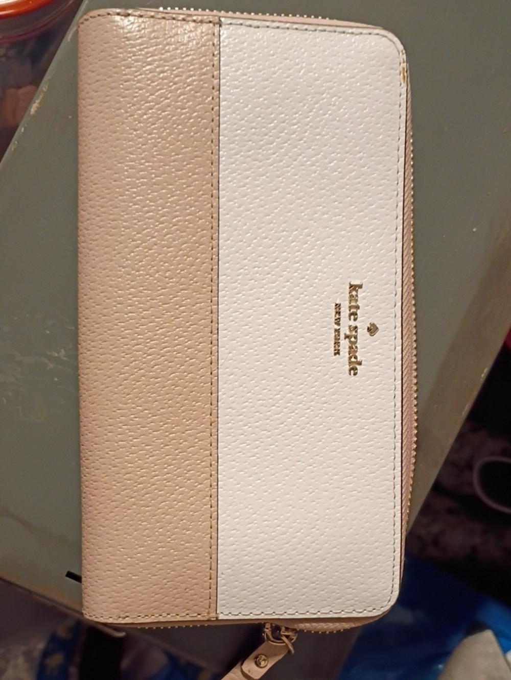 kate spade Cream and White Zip Around Wallet